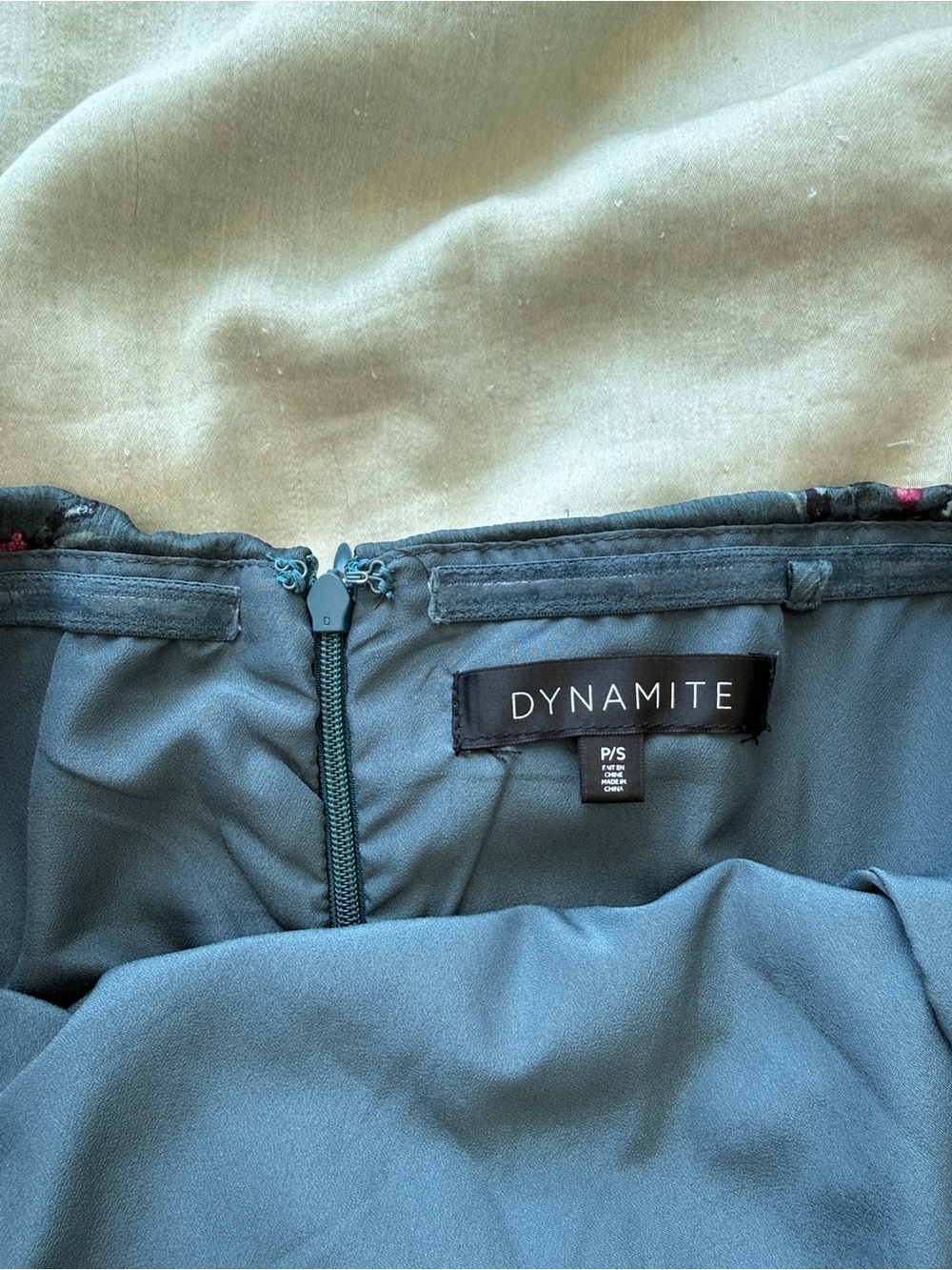 Dynamite Teal-Green Strapless Dress with Subtle Floral Print - Picture 2 of 4